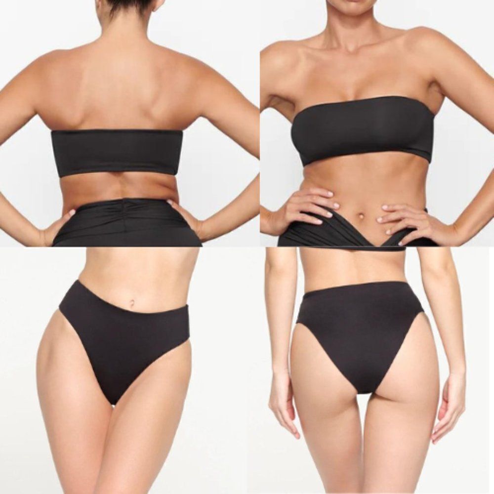 Skims Women's Onyx Bandeau Bikini Top & Mid Waist Bottoms Set Size XL